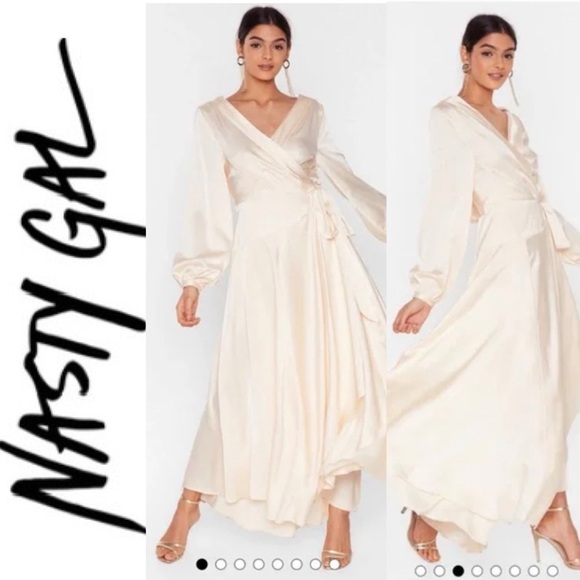 Nasty Gal Dresses & Skirts - NEW Nasty Gal Cream Satin Wrap Dress 12
